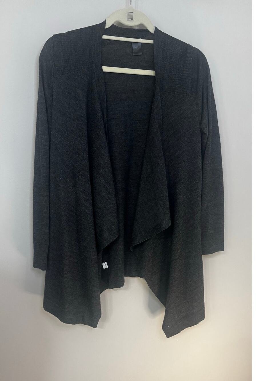 GUC-Ann Taylor open front waterfall style gray sweater ribbed shoulder/underarms